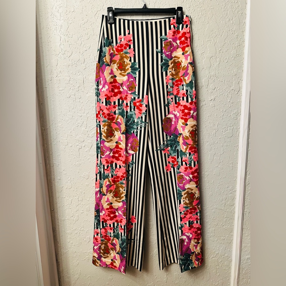 Tuckernuck Black and White Striped Floral high waisted pants